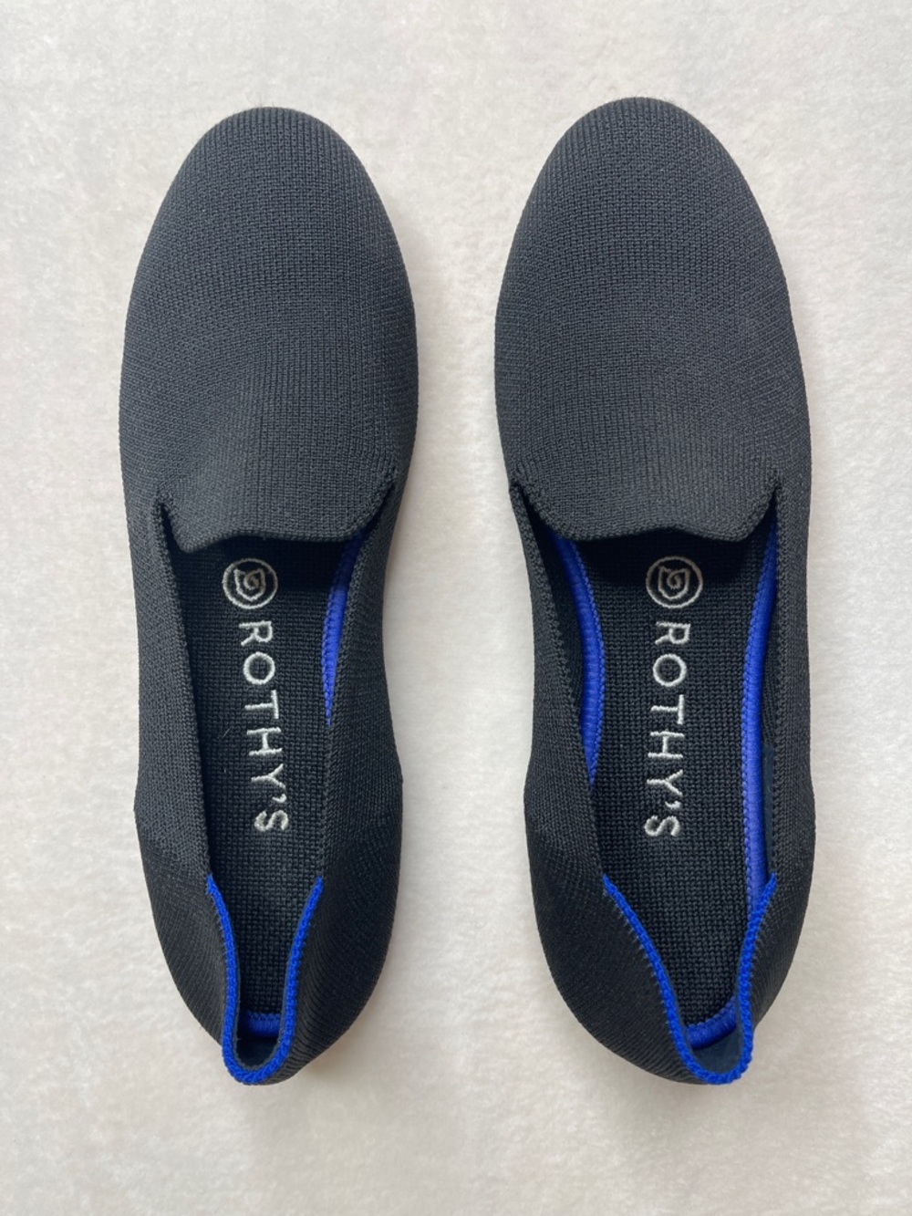 Rothy's Black Slip-On Loafers with Blue Accent WOMENS SIZE 7.5
